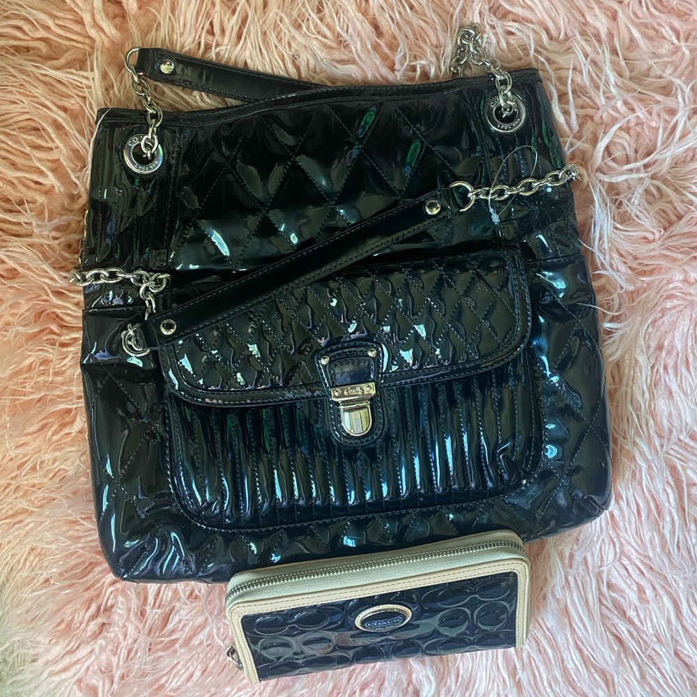 COACH Poppy Embroidered Patent Leather Purse and Wallet